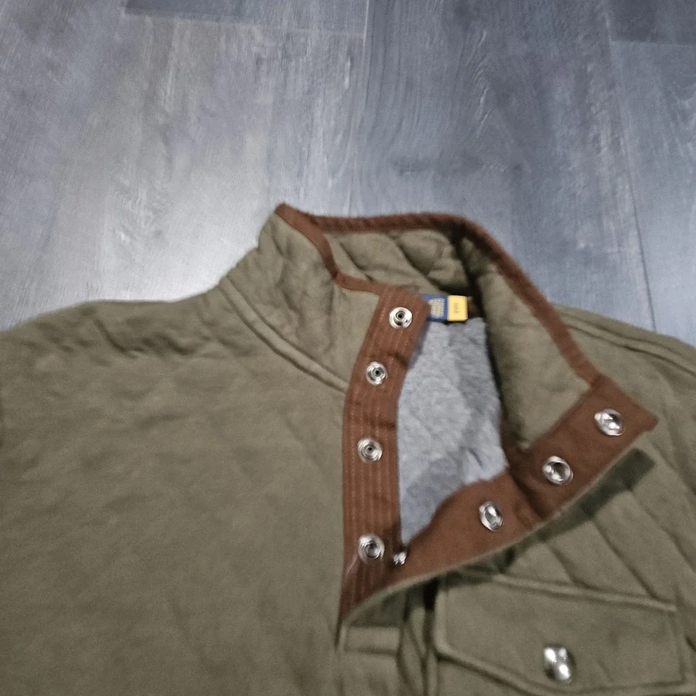 Polo Ralph Lauren Quilted Luxury Jersey Pullover‎ Men S Olive Green Snap Pony